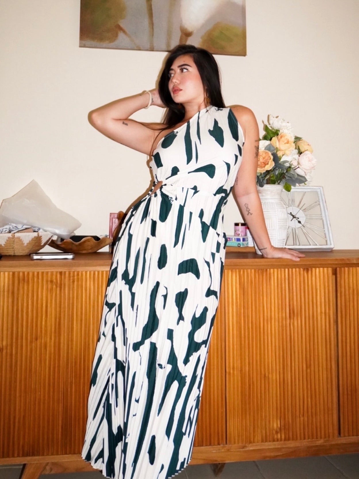 One shoulder pleated dress