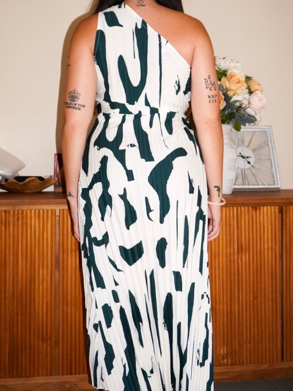 One shoulder pleated dress