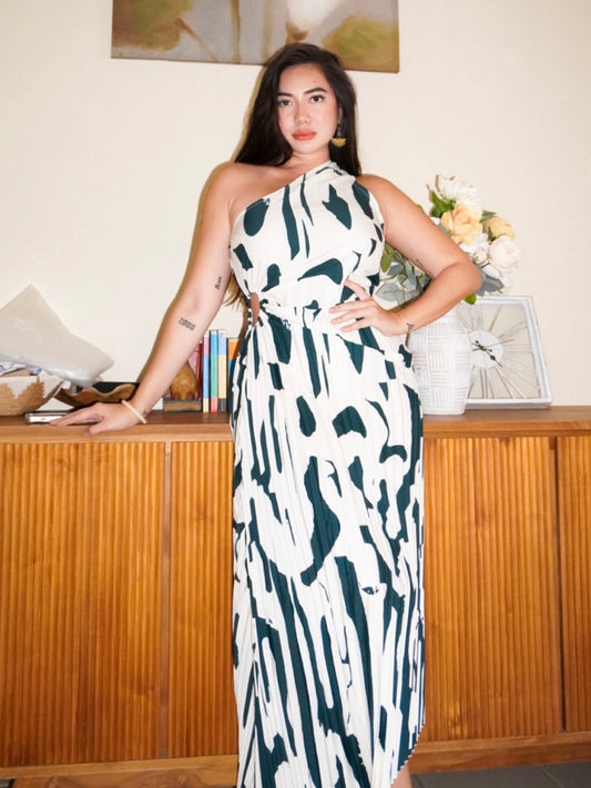 One shoulder pleated dress